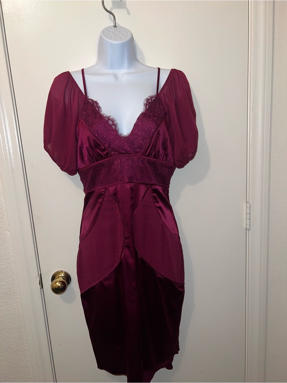 Stunning Silk Burgundy Lace-Trim Dress